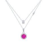 Asfour Crystal Jewelry Set Of Necklace & Earrings With Fuchsia Round Design In 925 Sterling Silver -SM0021-F